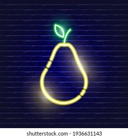 Pear neon icon. Glowing Vector illustration icon for mobile, web and menu design. Food concept