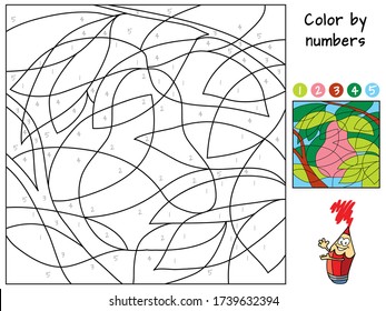 Pear on a branch. Color by numbers. Coloring book. Educational puzzle game for children. Cartoon vector illustration