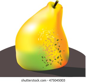 A pear on gray table.