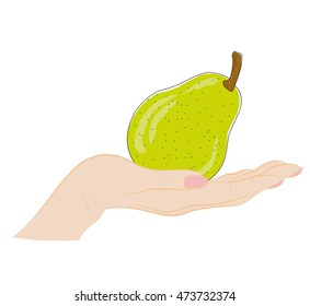 Pear on the hand. vector illustration