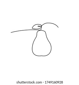 Pear on isolated background, one line art vector illustration. Design element. 