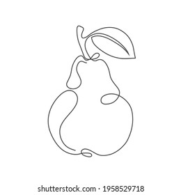 Pear on white background banner.One line drawing.Fruits and vegetables.Organic simple icon.Healthy lifestyle. Vector illustration .