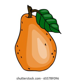Pear on white background vector illustration. Doodle style. Design icon, print, logo, poster, symbol, decor, textile, paper, card. 