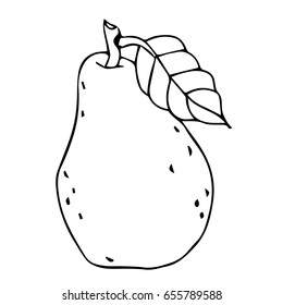 Pear on white background vector illustration. Doodle style. Design icon, print, logo, poster, symbol, decor, textile, paper, card. 