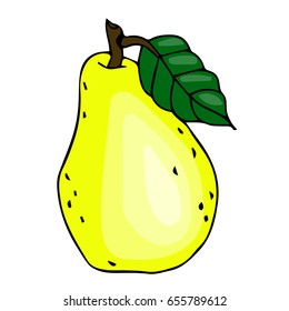 Pear on white background vector illustration. Doodle style. Design icon, print, logo, poster, symbol, decor, textile, paper, card. 