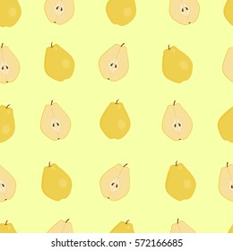 Pear on a yellow background. Seamless pattern. Vector illustration.