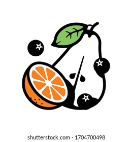 Pear, orange and berries vector icon 