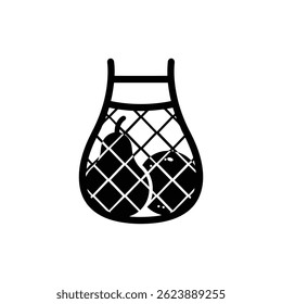 Pear and Orange in Net Bag Icon - Black Design