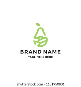 Pear Orchard Garden Landscape Field Logo Vector Icon Line Outline Monoline