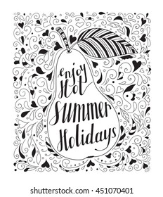 Pear with ornament and the phrase Enjoy hot summer holidays.