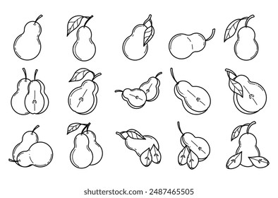 Pear outline vector set illustration