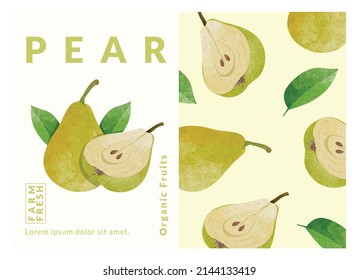 Pear packaging design templates, watercolour style vector illustration.