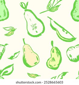 Pear pattern with beautiful colors, hand draw, textured ink like vector illustration 