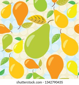 Pear pattern, cute fruit cartoon seamless light background, Vector illustration