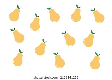 Patrón de peras, estilo de dibujos animados modernos, pantalla blanca, vector para uso comercial.
