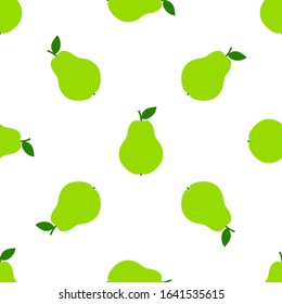 Pear pattern. Seamless background with green fruit. Great for wallpaper, scrapbooking and fabric print. Cute simple cartoon design for kitchen and food. Vector illustration