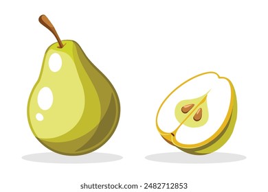 Pear pears fruit, many angles and side views, flat vector illustration.