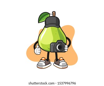 Pear photographer cartoon. Mascot Character vector.