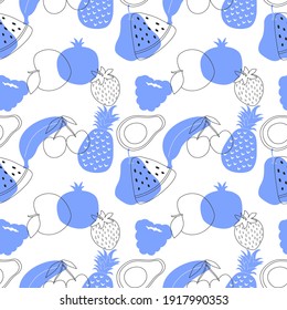 pear pineapple banana apple pomegranate fruits seamless pattern illustration vector isolated on white background