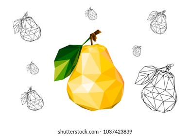 
Pear. Polygonal fruit. Pear in low poly style. Yellow pear.