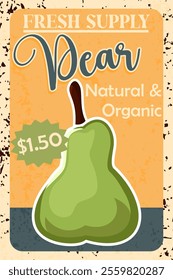 Pear poster in Retro Style. Isolated Vector.Illustration. Cartoon Style.