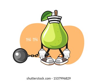 Pear prisoner cartoon. Mascot Character vector.