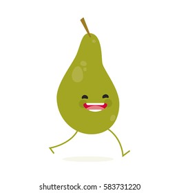 pear (Pyrus) with cute face. Illustration funny and healthy food cartoon. Isolated