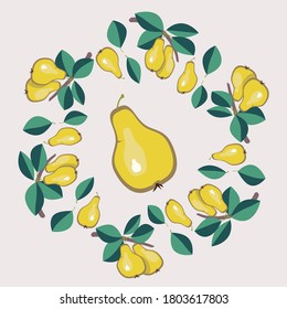
Pear retro wreath on beige background