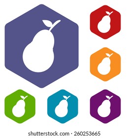 Pear rhombus icons set in different colors. Vector Illustration