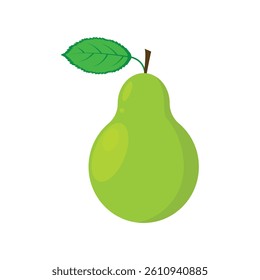 Pear. A ripe green pear with a green leaf. Fresh garden fruit. Vegetarian product. The vector illustration is isolated on a white background