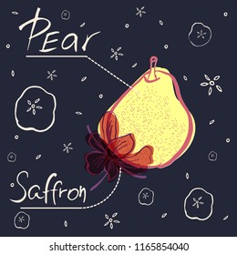 Pear and Saffron. Hand drawn vector illustrations with lettering