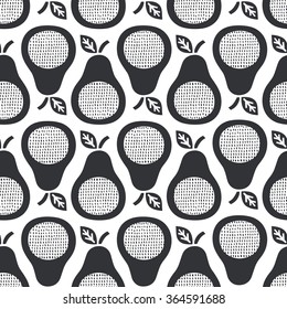 Pear seamless background. Surface kid decoration. Vector illustration. Cloth design, wallpaper, wrapping.