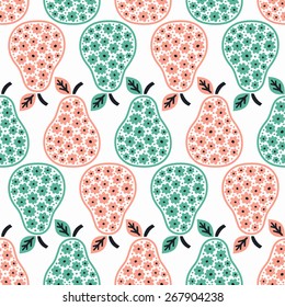 Pear seamless background. Vector illustration. 