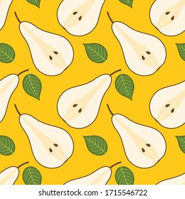 Pear seamless pattern. Flat style vector illustration.