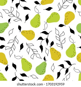 Pear seamless pattern. Fruit texture. Vector illustration.