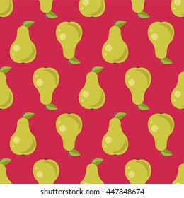 Pear seamless pattern, green pears on pink background