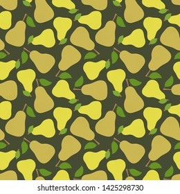 Pear seamless pattern. Hand drawn fresh yellow fruit. Fashion design. Vector sketch background. Doodle wallpaper. Food print for kitchen tablecloth, curtain or dishcloth