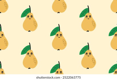 Patrón sin fisuras de pera. Dibujado a mano fruta amarilla fresca. 