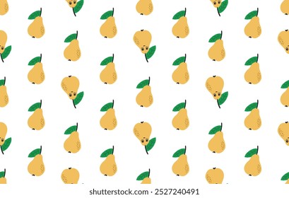 Patrón sin fisuras de pera. Dibujado a mano fruta amarilla fresca. 