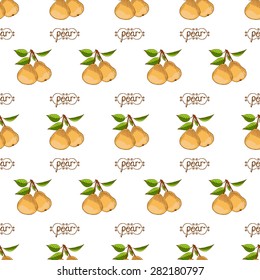 Pear seamless pattern. A healthy diet is a flat style of illustration. Isolated green food, can be used in the restaurant's menu, cooking the books, organic farming labels, packaging. 