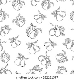 Pear seamless pattern. A healthy diet is a flat style of illustration. Isolated green food, can be used in the restaurant's menu, cooking the books, organic farming labels, packaging. 