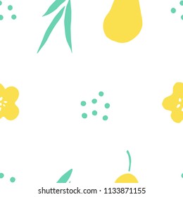 Pear seamless pattern. Kitchen vector background