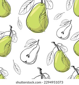 Pear seamless pattern. line drawing