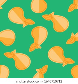 Pear seamless pattern on a green background. Flat Folding Style. Summer fruits rich in vitamins, vegetarianism, vector illustration.