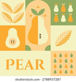 Pear seamless pattern in scandinavian style postcard with Retro clean concept design