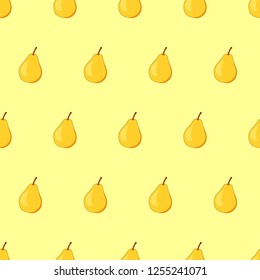 Pear seamless pattern, vector. Yellow background.