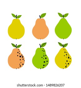 Pear set. Abstract fruit collection. Simple naive design. Artistic drawing.