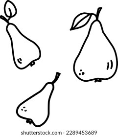 Pear set handmade minimalistic doodle drawing, graceful plants