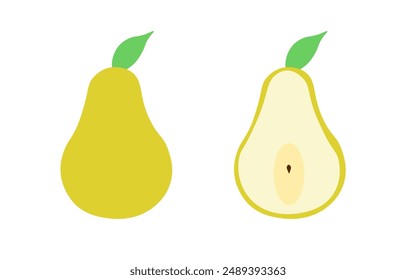 Pear set icons. Pear in the cut icon. Flat style. Vector icons.