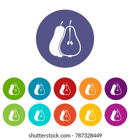 Pear set icons in different colors isolated on white background